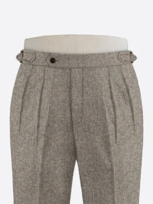 SuitsHeritage Men's Herringbone Light Beige Regular Fit Pant Close