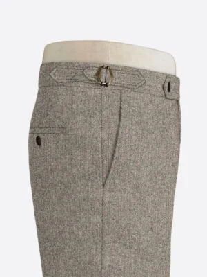 SuitsHeritage Men's Herringbone Light Beige Regular Fit Pant Side