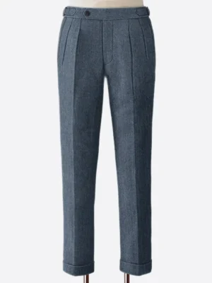 SuitsHeritage Men's Herringbone Light Blue Regular Fit Pant
