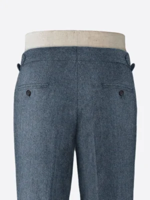 SuitsHeritage Men's Herringbone Light Blue Regular Fit Pant Back