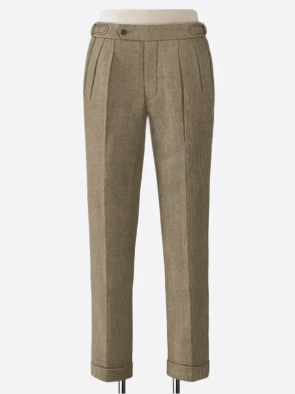 SuitsHeritage Men's Herringbone Light Brown Regular Fit Pant