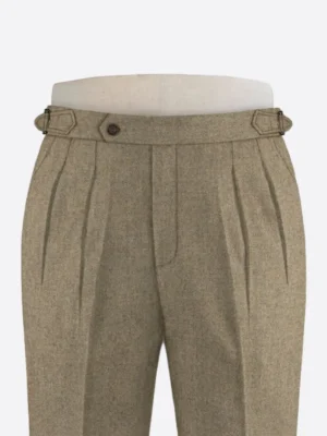 SuitsHeritage Men's Herringbone Light Brown Regular Fit Pant Close