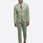 SuitsHeritage Men's Light Green Solid Relaxed Fit 3 Piece Suit