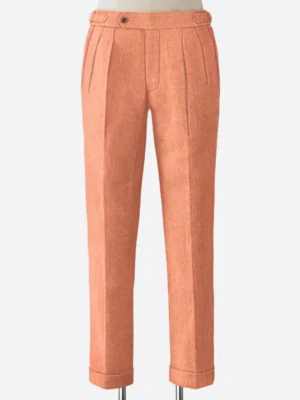 SuitsHeritage Men's Herringbone Light Orange Regular Fit Pant