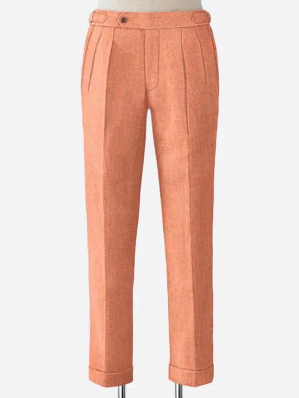 SuitsHeritage Men's Herringbone Light Orange Regular Fit Pant
