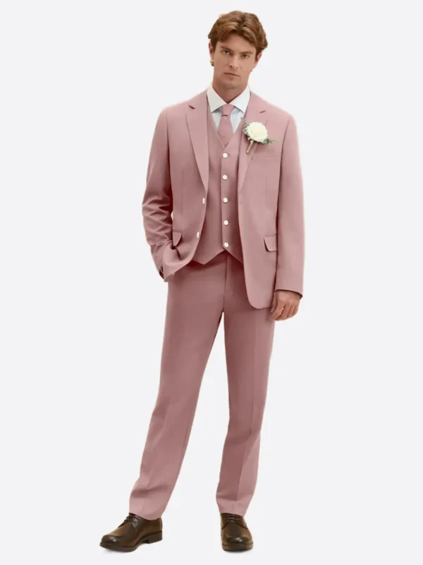 SuitsHeritage Men's Solid Light Pink Relaxed Fit 3 Piece Suit