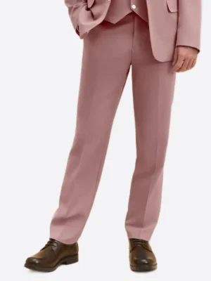 SuitsHeritage Men's Solid Light Pink Relaxed Fit 3 Piece Suit Pant