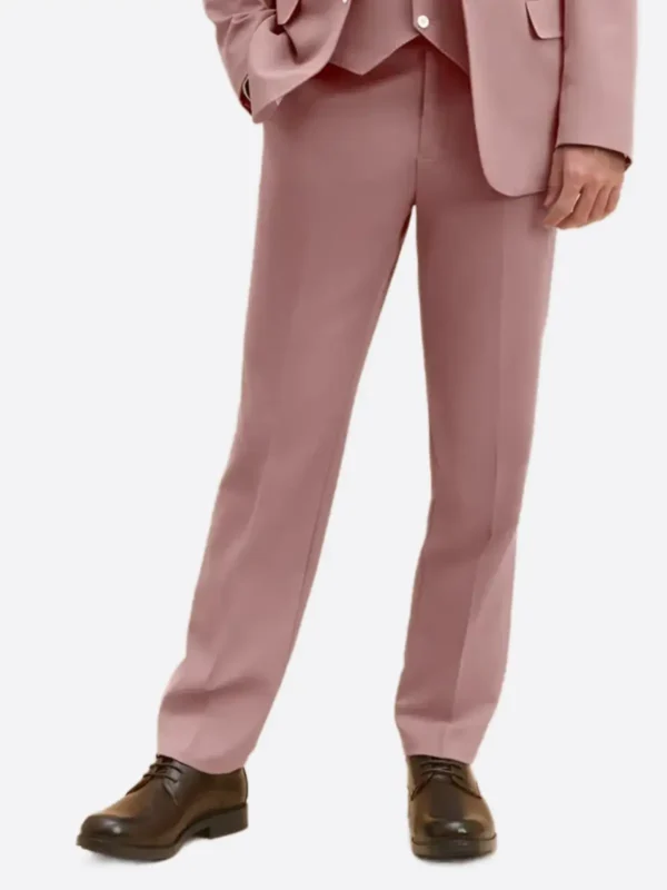SuitsHeritage Men's Solid Light Pink Relaxed Fit 3 Piece Suit Pant