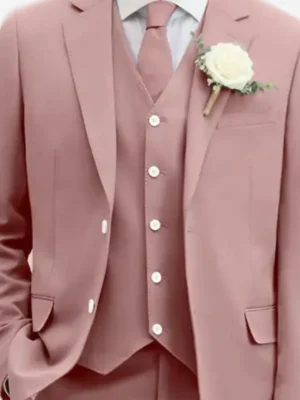 SuitsHeritage Men's Solid Light Pink Relaxed Fit 3 Piece Suit Vest