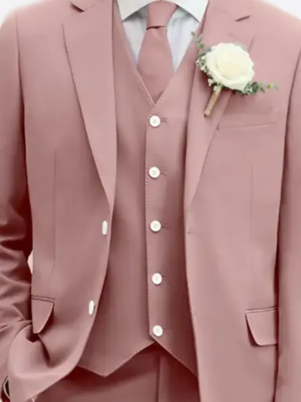 SuitsHeritage Men's Solid Light Pink Relaxed Fit 3 Piece Suit Vest