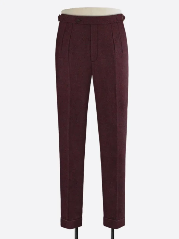 SuitsHeritage Men's Herringbone Maroon Regular Fit Pant