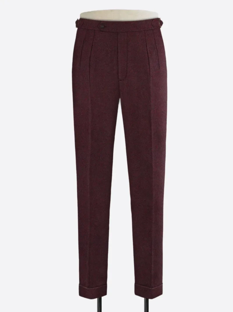 SuitsHeritage Men's Herringbone Maroon Regular Fit Pant