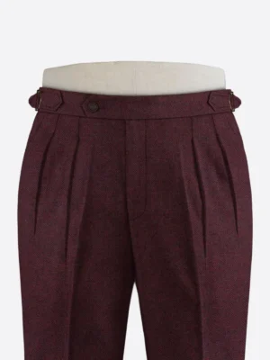 SuitsHeritage Men's Herringbone Maroon Regular Fit Pant Close