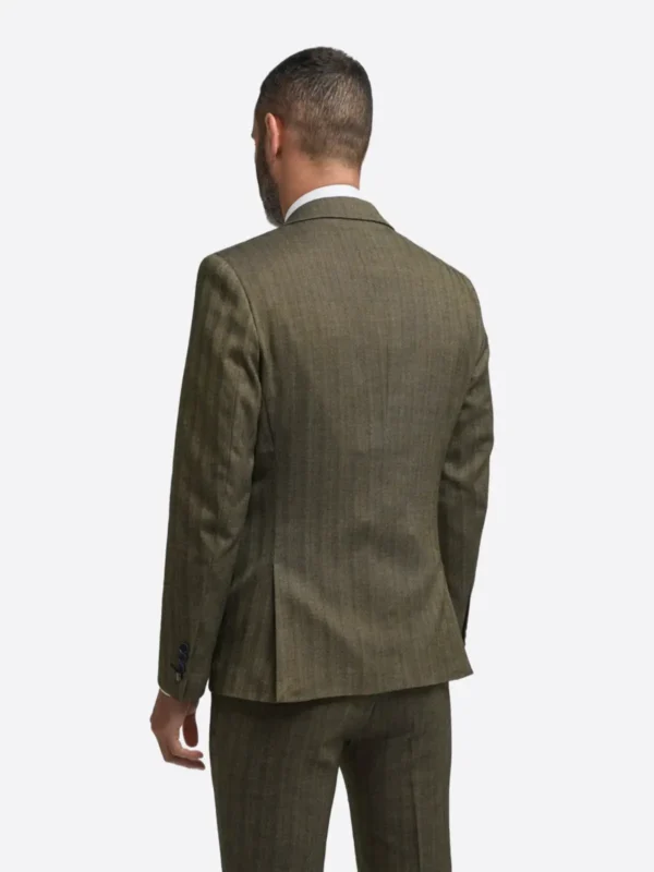 SuitsHeritage Men's Herringbone Olive Regular Fit 3 Piece Suits back