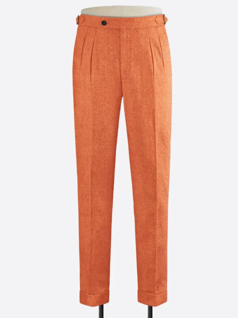 SuitsHeritage Men's Herringbone Orange Regular Fit Pant