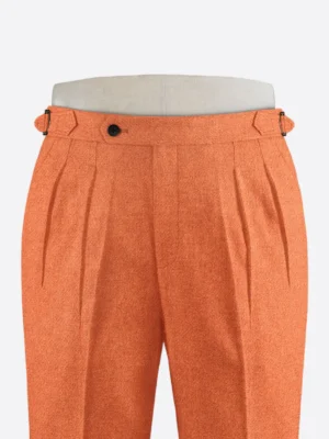SuitsHeritage Men's Herringbone Orange Regular Fit Pant Close