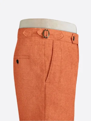 SuitsHeritage Men's Herringbone Orange Regular Fit Pant Side