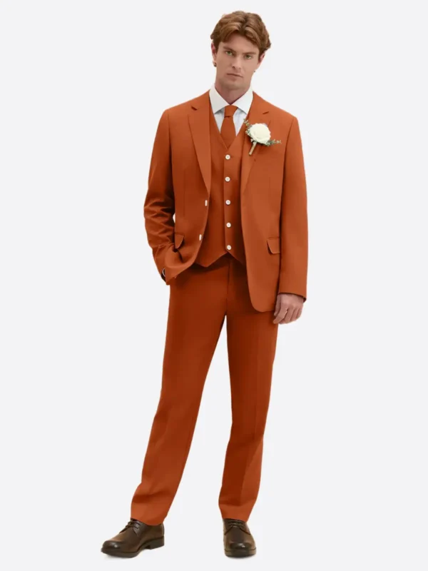 SuitsHeritage Men's Solid Orange Relaxed Fit 3 Piece Suit