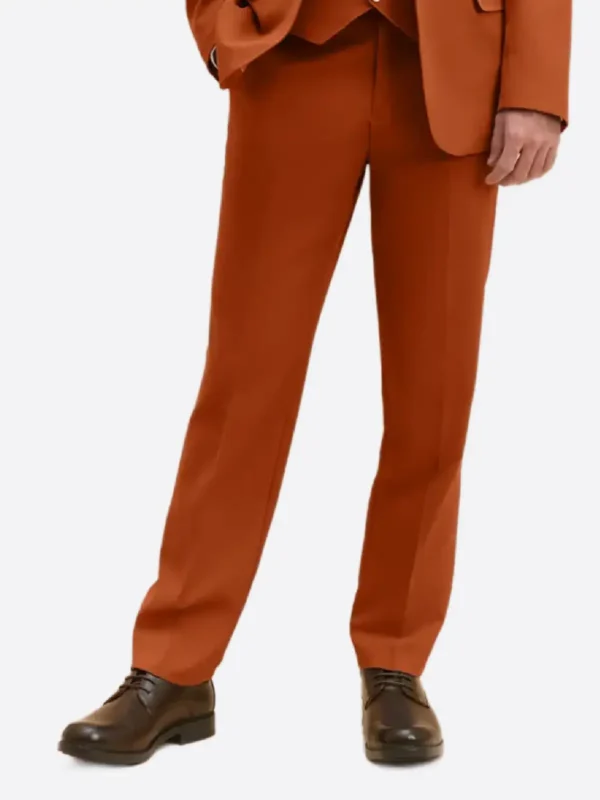 SuitsHeritage Men's Solid Orange Relaxed Fit 3 Piece Suit Pant