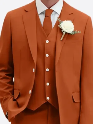 SuitsHeritage Men's Solid Orange Relaxed Fit 3 Piece Suit Vest