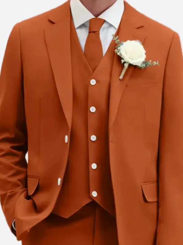 SuitsHeritage Men's Solid Orange Relaxed Fit 3 Piece Suit Vest