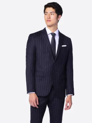 SuitsHeritage Men's Pinstripe Black Tailored Fit Blazer