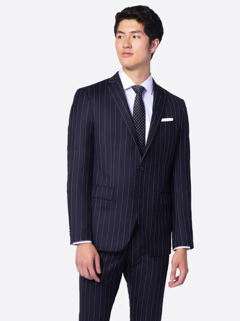 SuitsHeritage Men's Pinstripe Black Tailored Fit Blazer