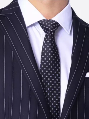 SuitsHeritage Men's Pinstripe Black Tailored Fit Blazer Collar