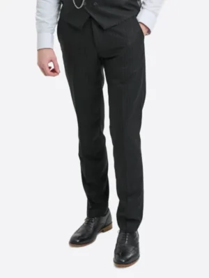 SuitsHeritage Men's Pinstripe Black Regular Fit 3 Piece Suit Pant