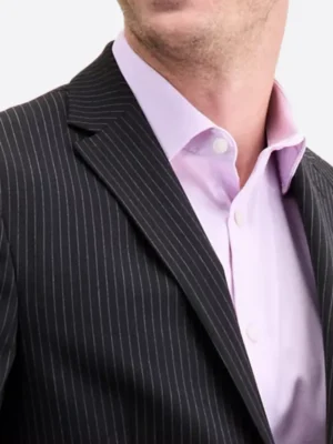 SuitsHeritage Men's Pinstripe Black Slim Fit 2 Piece Suit Close