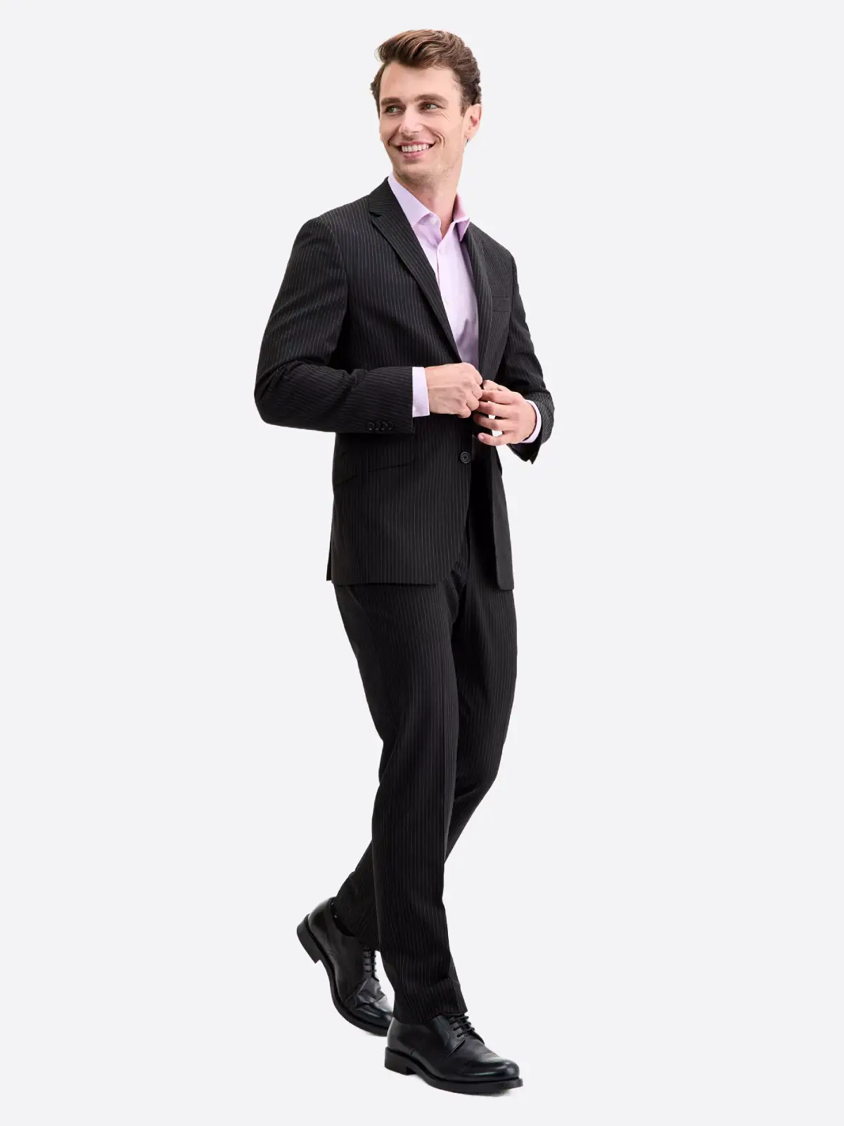 SuitsHeritage Men's Pinstripe Black Slim Fit 2 Piece Suit SuitsHeritage Men's Pinstripe Black Slim Fit 2 Piece Suit