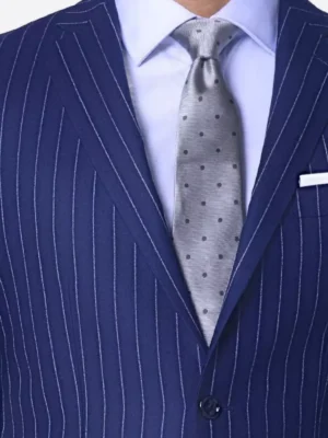 SuitsHeritage Men’s Pinstripe Blue Tailored Fit Blazer Collar