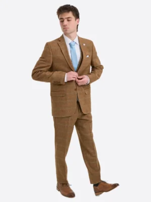 SuitsHeritage Men's Pinstripe Brown Relaxed Fit 3 Piece Suit