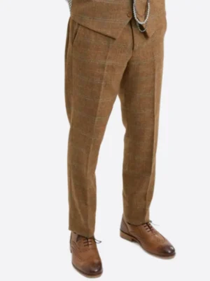 SuitsHeritage Men's Pinstripe Brown Relaxed Fit 3 Piece Suit Pant