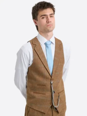 SuitsHeritage Men's Pinstripe Brown Relaxed Fit 3 Piece Suit Vest