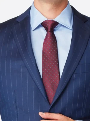 SuitsHeritage Men’s Pinstripe Navy Tailored Fit Blazer Collar
