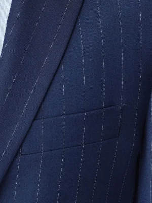 SuitsHeritage Men’s Pinstripe Navy Tailored Fit Blazer Pockets