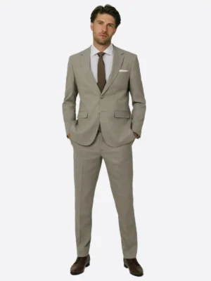 SuitsHeritage Men's Plaid Beige Slim Fit 2 Piece Suit