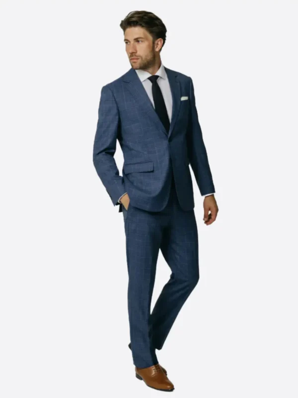 SuitsHeritage Men's Plaid Blue Slim Fit 2 Piece Suit