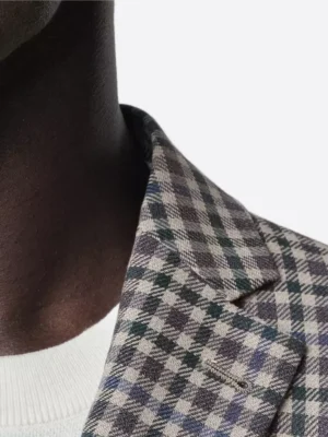 SuitsHeritage Men’s Plaid Brown Tailored Fit Blazer Collar