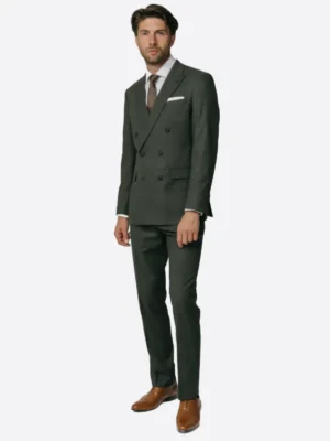 SuitsHeritage Men's Plaid Green Double Breasted Slim Fit 2 Piece Suit