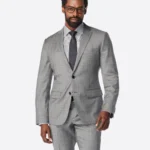 SuitsHeritage Men’s Plaid Light Grey Tailored Fit Blazer