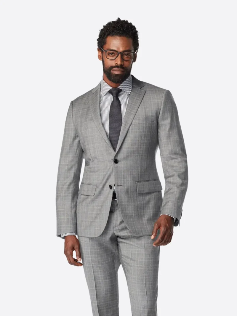 SuitsHeritage Men’s Plaid Light Grey Tailored Fit Blazer