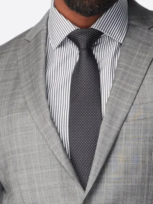 SuitsHeritage Men’s Plaid Light Grey Tailored Fit Blazer Collar