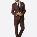 SuitsHeritage Men's Plaid Maroon Slim Fit 2 Piece Suit