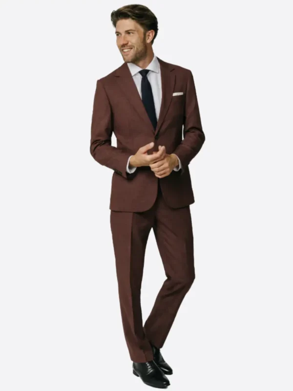 SuitsHeritage Men's Plaid Maroon Slim Fit 2 Piece Suit