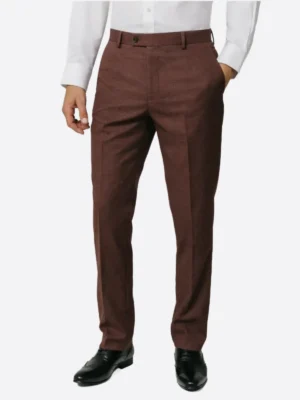 SuitsHeritage Men's Plaid Maroon Slim Fit 2 Piece Suit Pant