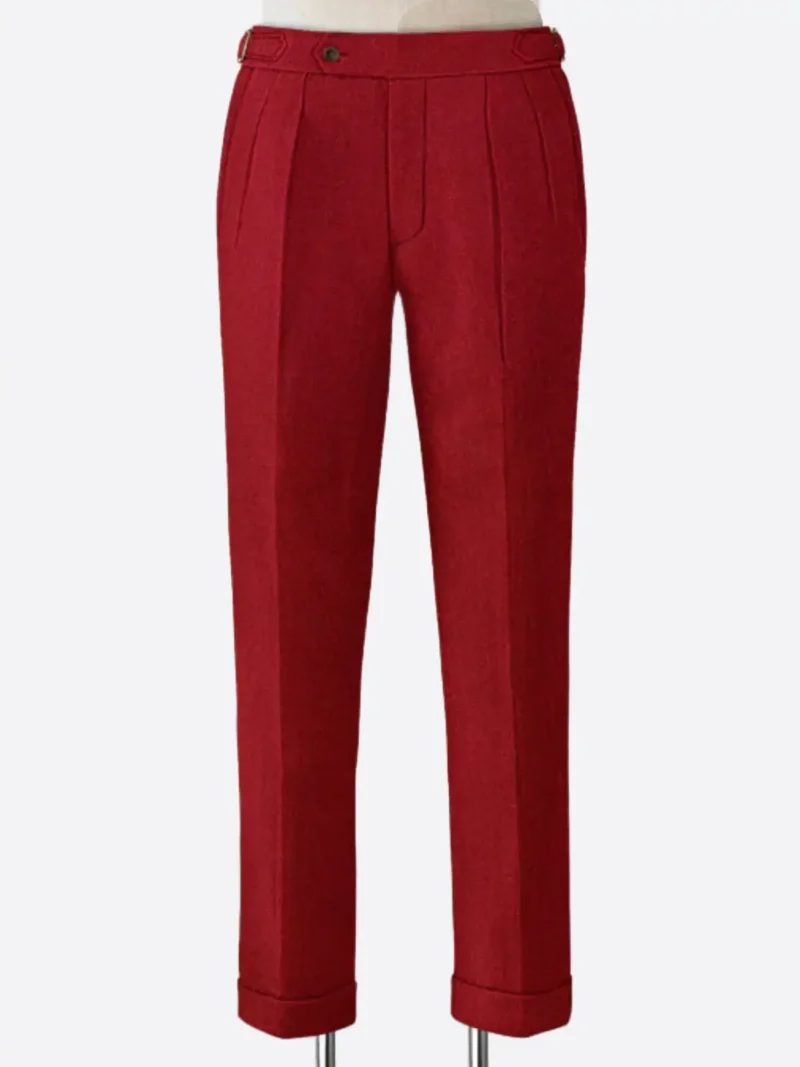 SuitsHeritage Men's Herringbone Red Regular Fit Pant