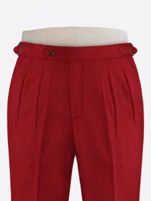 SuitsHeritage Men's Herringbone Red Regular Fit Pant Close