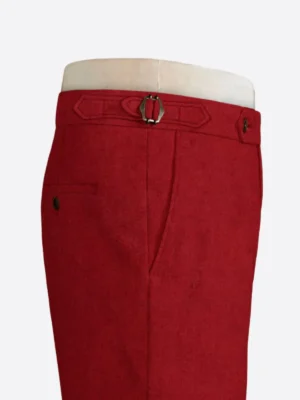 SuitsHeritage Men's Herringbone Red Regular Fit Pant Side